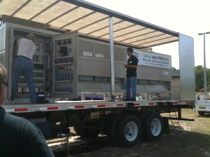 curtains open on a curtain side trailer